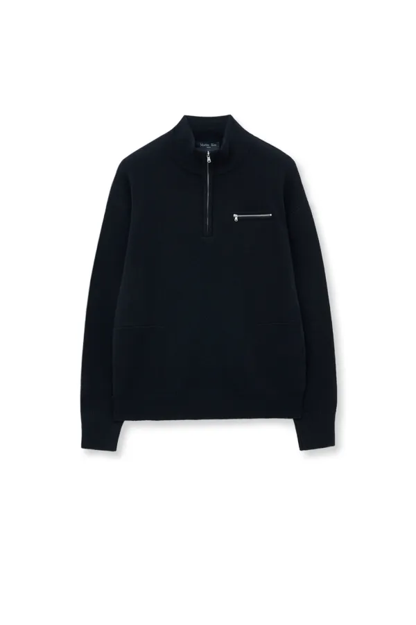 BACK LOGO HALF KNIT ZIP UP PULLOVER FOR MEN IN NAVY