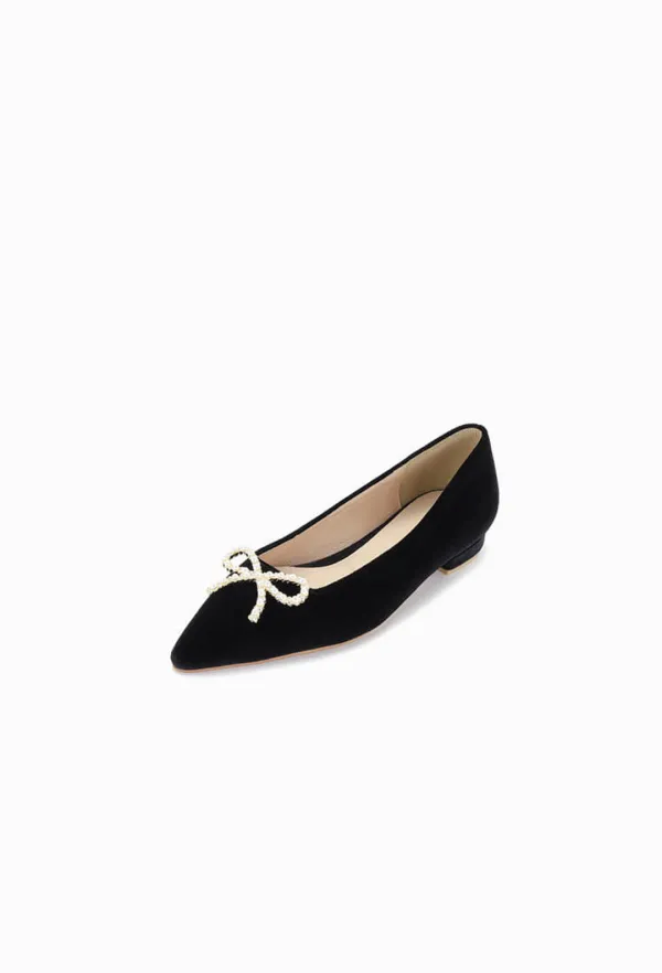 Grace Velvet Pearl Ribbon Flat (Black)