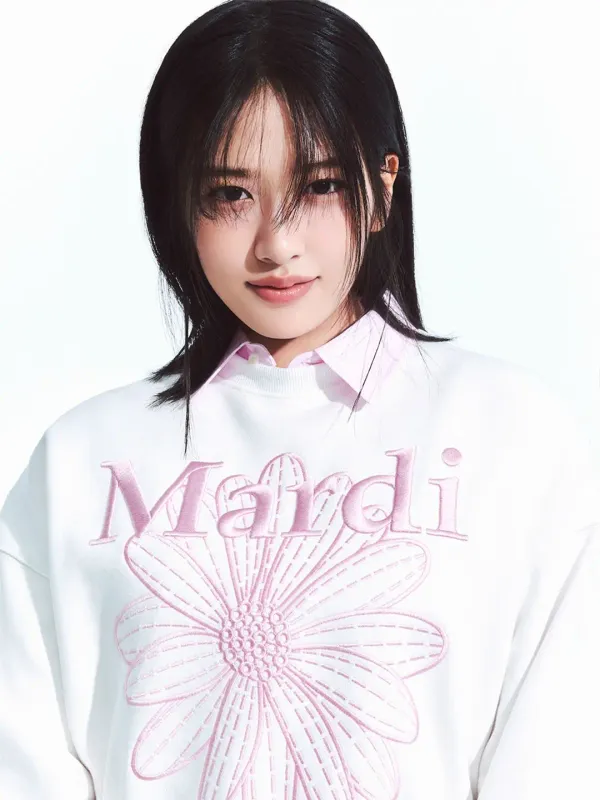 SWEATSHIRT FLOWERMARDI NEEDLEWORK_WHITE PINK