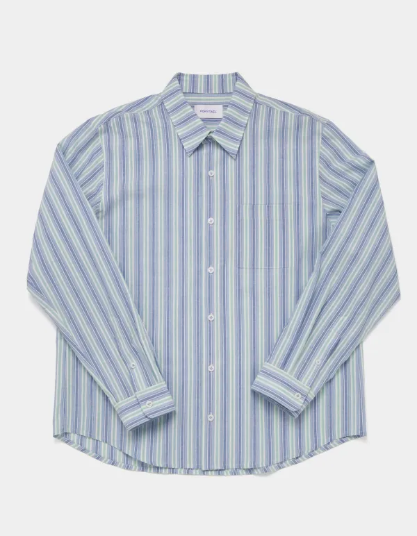 [ 6/5(금) 순차 배송 ] New Avery Oversized Stripe Shirts (Blue)