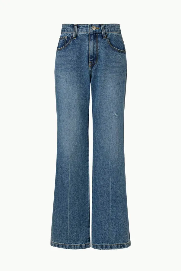 Relaxed Washed Denim Pants, Medium Blue