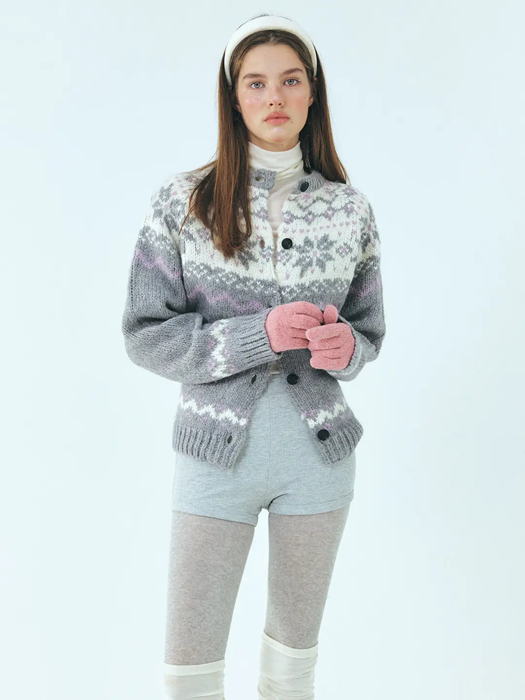 에트몽 Alpaca Nordic Knit Cardigan, Grey 상품 이미지 2