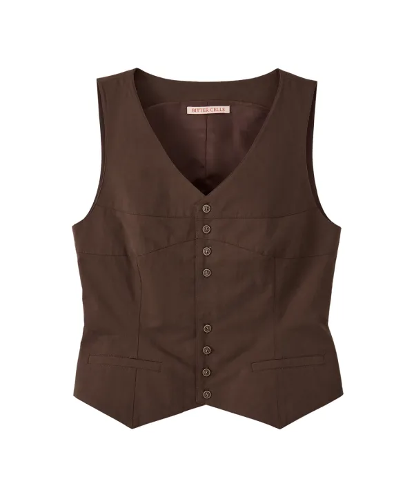 Lauryn V Neck Vest-Brown