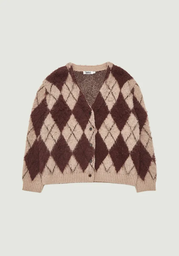 ARIA BRUSHED ARGYLE CARDIGAN