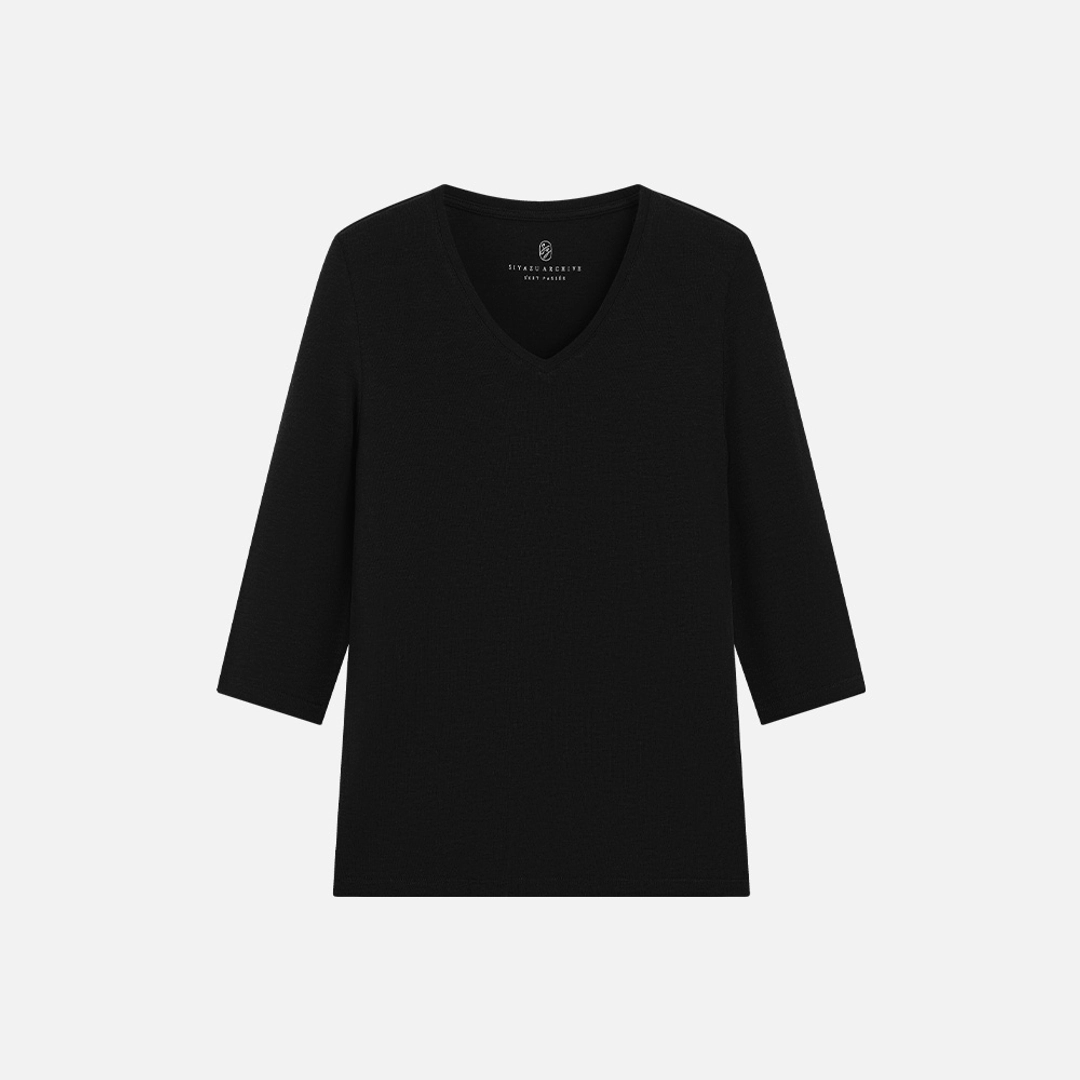 시야쥬 SITP5313 소프트 브이넥 7부 티셔츠_Black 상품 이미지 2