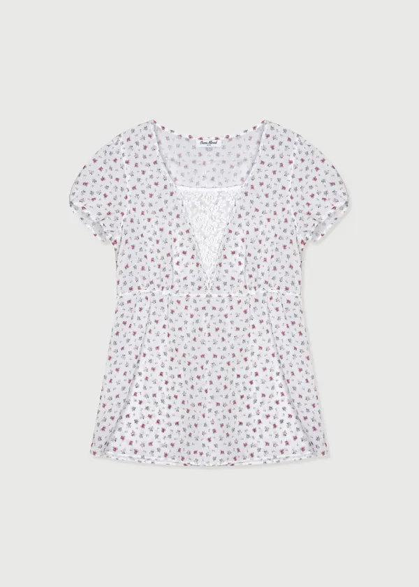 LACE LAYERED FLORAL BLOUSE - WHITE