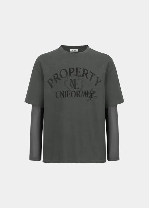PROPERTY EMBLEM LAYERED T-SHIRT - DARK GRAY