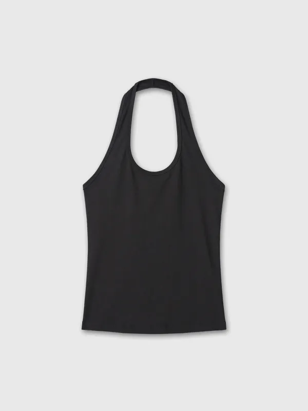 (W) HALTER-NECK SLEEVELESS TOP_ BLACK