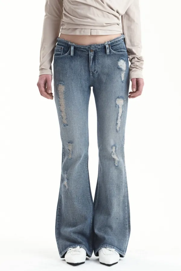 ROUGH DISTRESSED DENIM PANTS VINTAGE BLUE