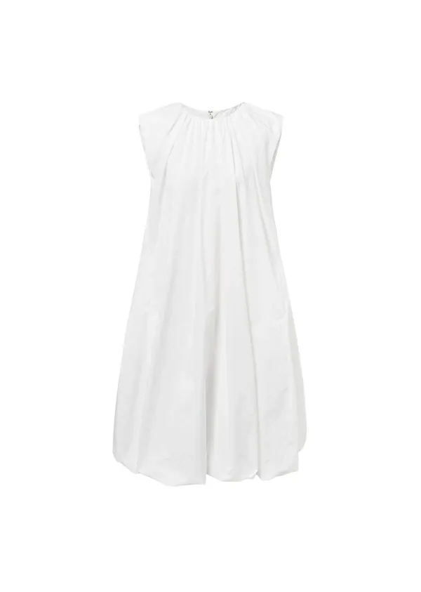 cotton volume shirring dress, white