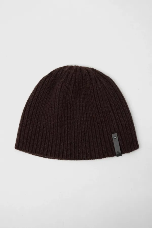 Leather Trim Knit Beanie