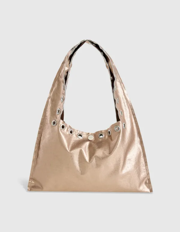 EYELET METALLIC SHOULDER BAG, PINK