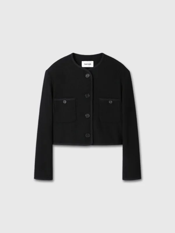(W) WOOL TWEED CROPPED JACKET_ BLACK