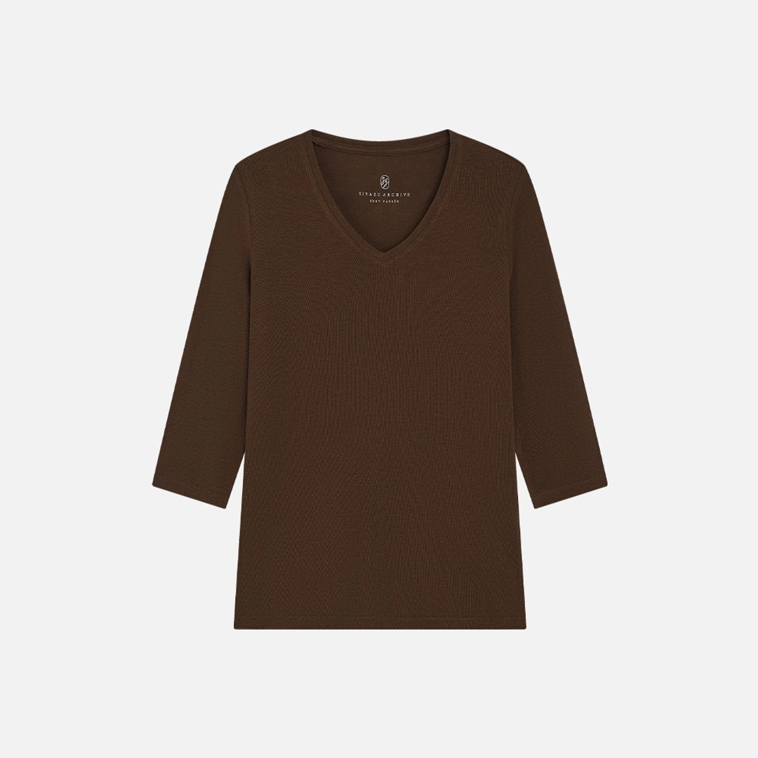 시야쥬 SITP5313 소프트 브이넥 7부 티셔츠_Brown 상품 이미지 2