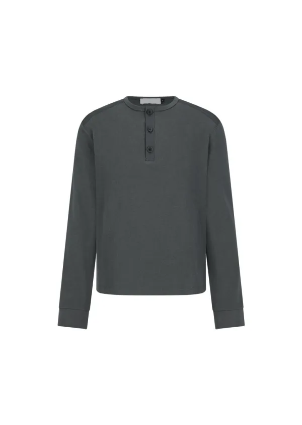 Henley neck long sleeve, Charcoal