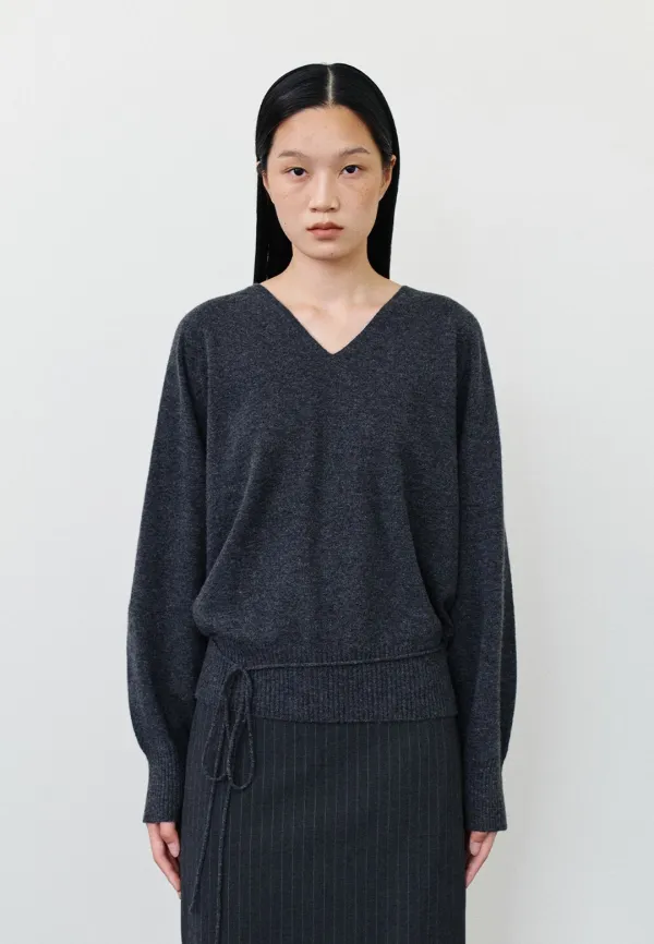 WHOLEGARMENT V NECK KNIT - CHARCOAL