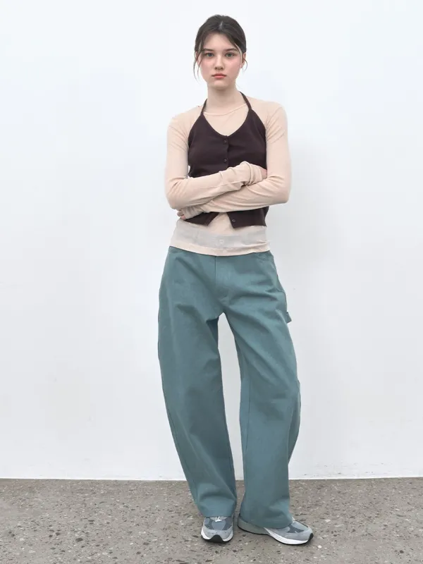 CURVED COTTON PANTS - SAND GREEN