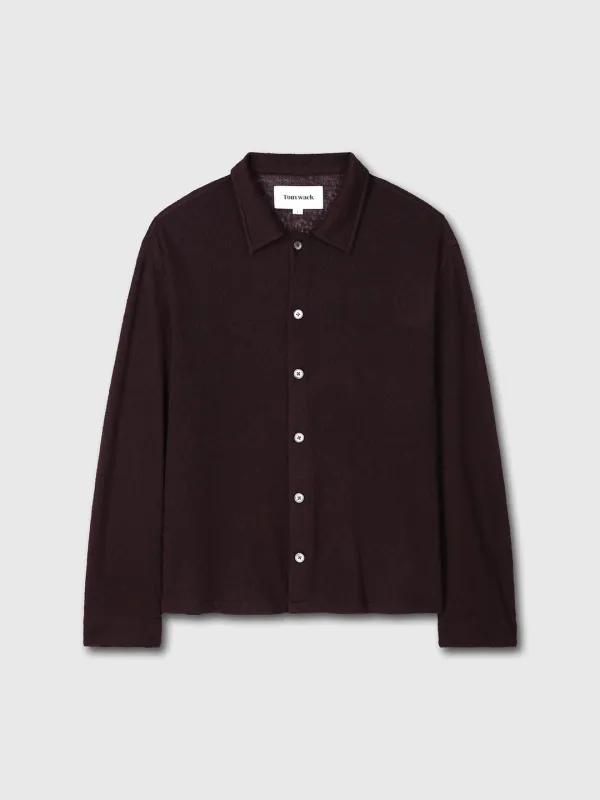 TEXTURED WOOL SHEER BUTTON BLOUSON (JAPANESE FABRIC)_ BURNT MARRON