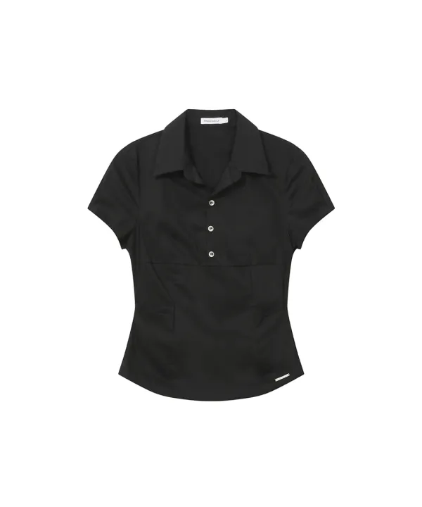 Fitted cap sleeves shirts BLACK