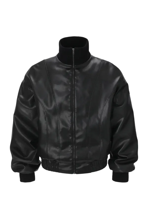 High neck leather jacket
