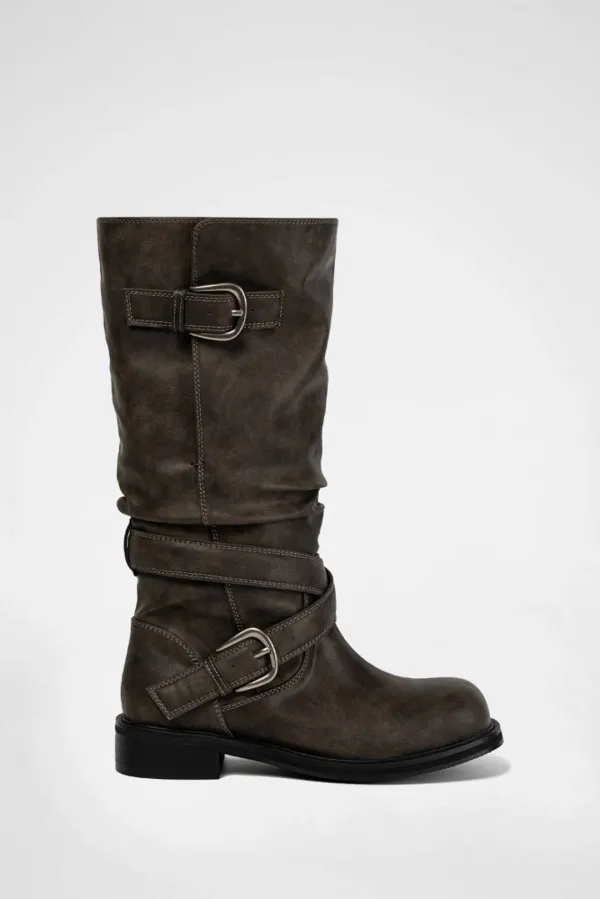 RAVEN FOLDABLE BUCKLE BOOTS / GREY