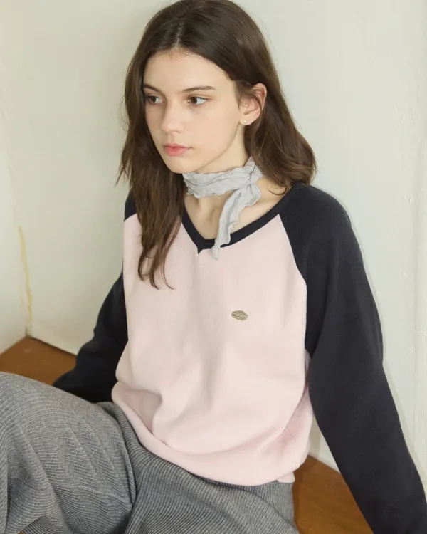 Cotton candy v neck raglan knit - pink