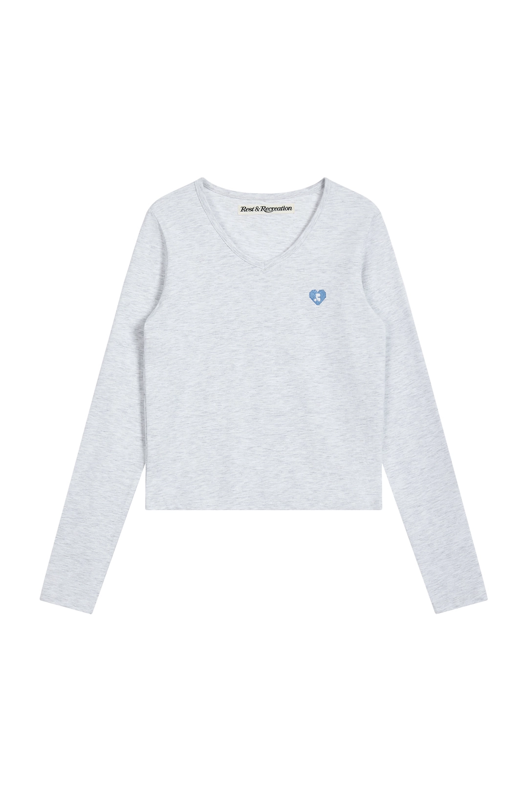 레스트앤레크레이션 V-NECK HEART LOGO LONG SLEEVE - LIGHT GREY 상품 이미지 1