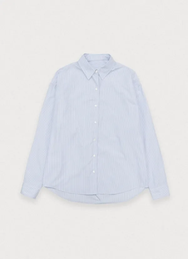 Tool stripe shirts by Japanese fabric - light blue