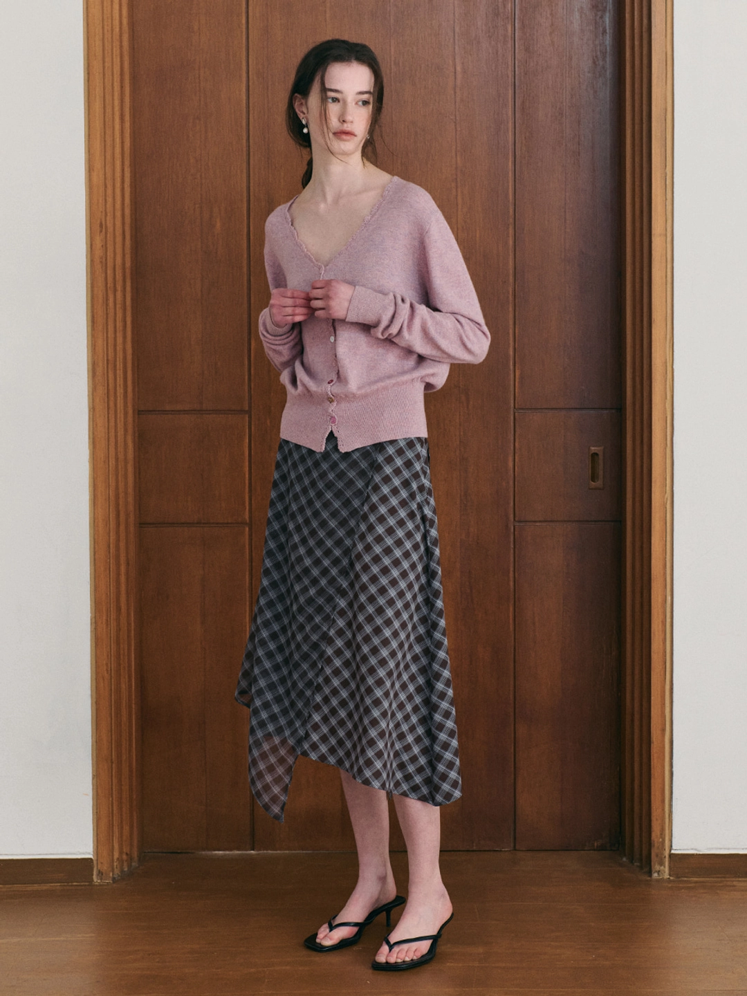 르니나 SAGE check wrap unbalance skirt_purple 상품 이미지 3