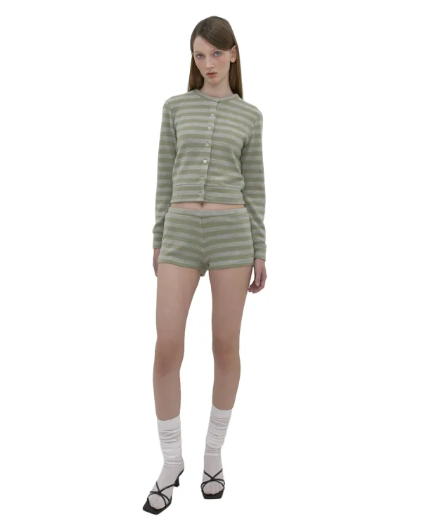 STRIPED KNIT SHORTS, OLIVE