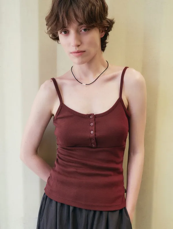 Button placket layered tank top_Burgundy