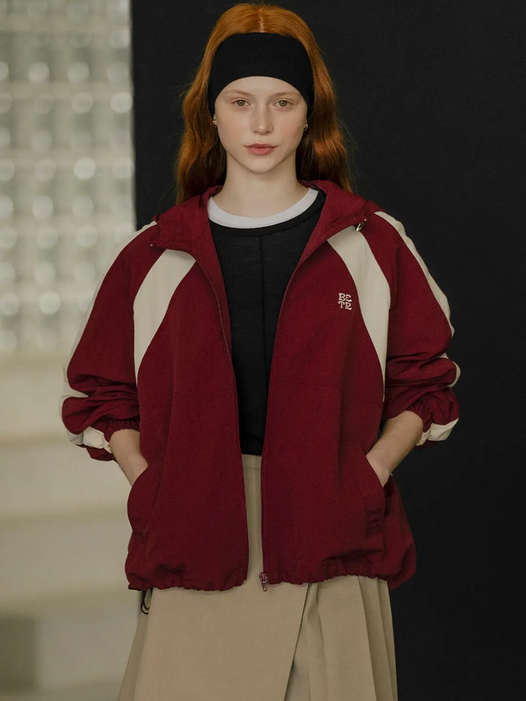 노운베러 Coloring raglan wind hood jumper_Wine 상품 이미지 3