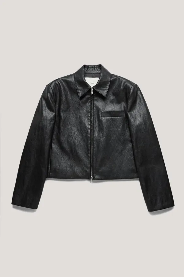 UNISEX COLLARED VEGAN LEATHER BLOUSON BLACK_UDJU4C112BK