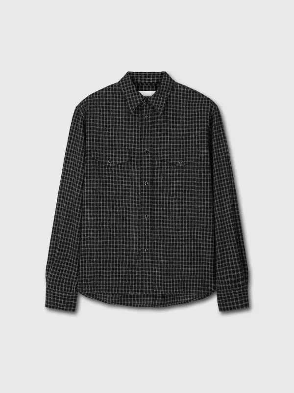 CHECKED WOOL WESTERN SHIRT (JAPANESE FABRIC)_ BLACK/WHITE