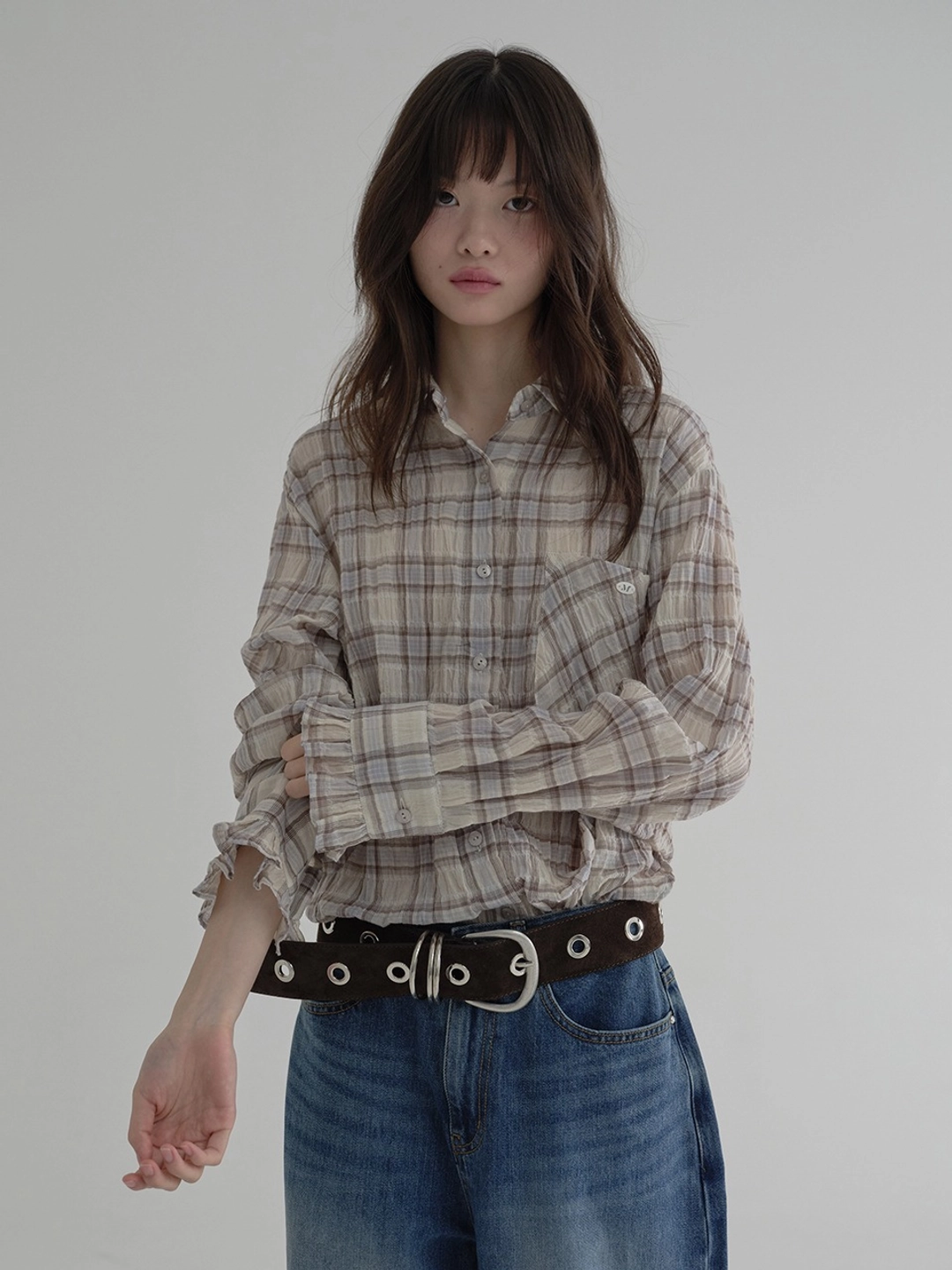 마가린핑거스 FRILL CHECK SHIRT (BEIGE) 상품 이미지 2