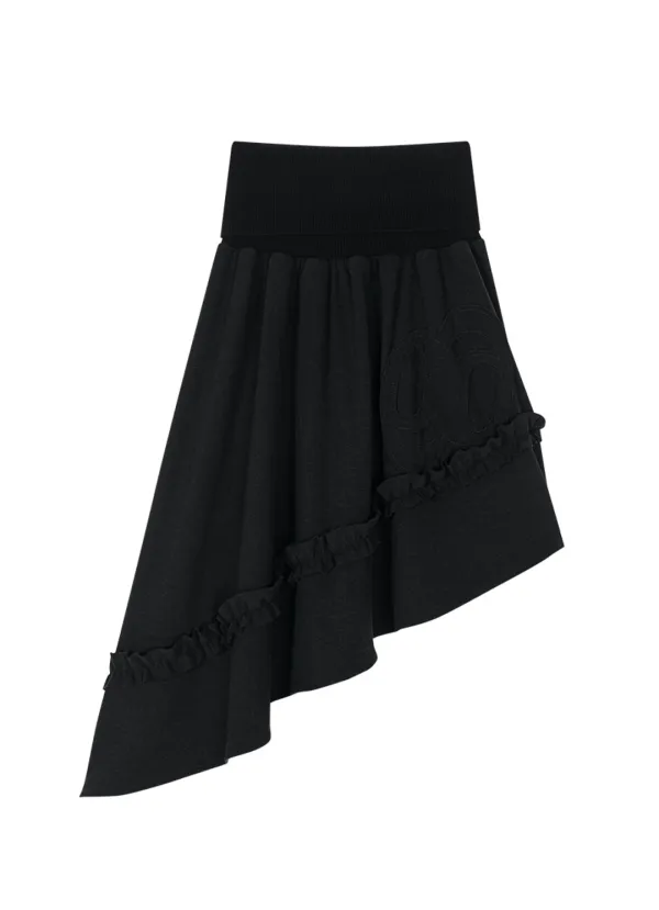 RUFFLE UNBALANCE SKIRT / BLACK