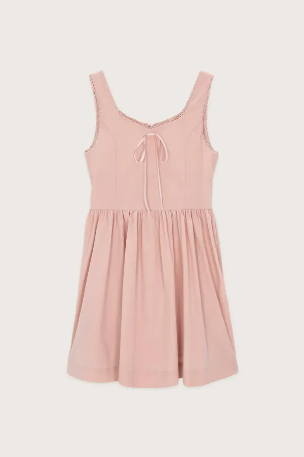 Round Shirring Sleeveless Dress (Pink)