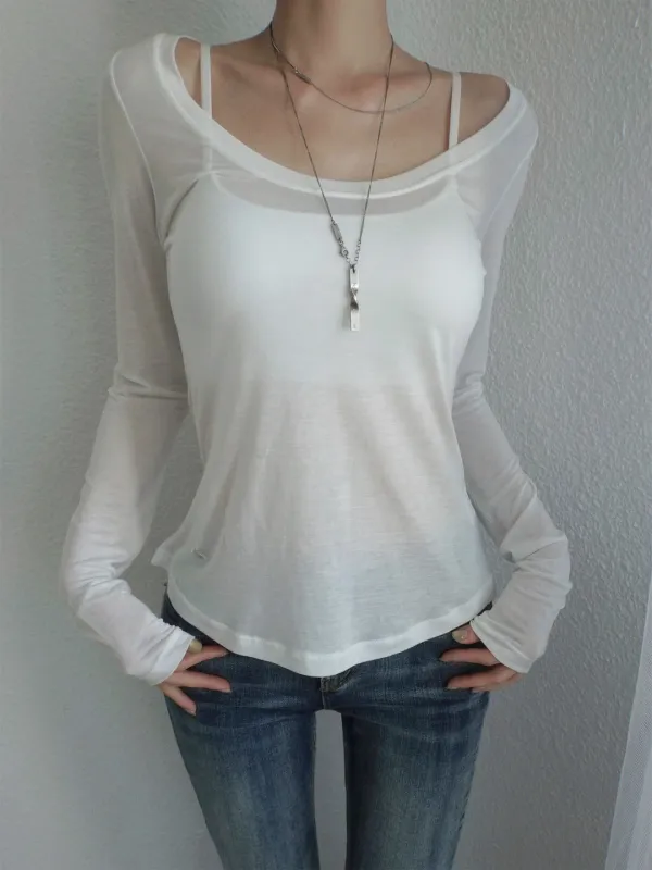 Tencel 100 See-Through U-Neck T