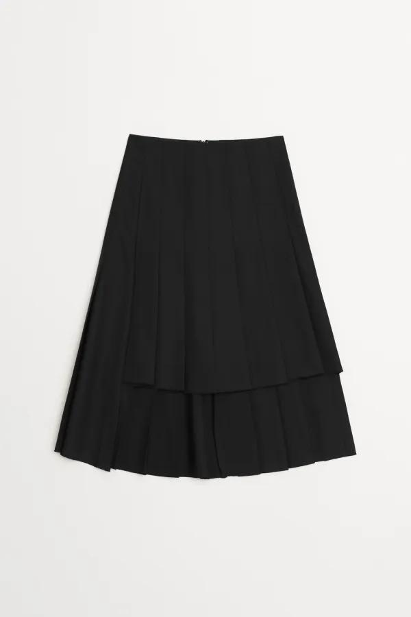 College Unbalance Pleats Skirt black