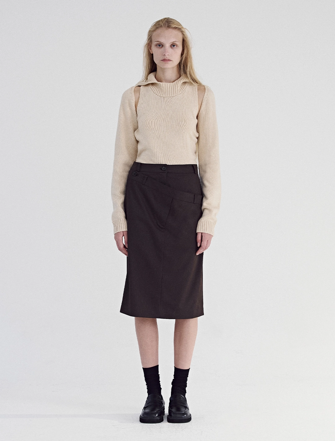 솔티페블 DOUBLE WAIST SKIRT [BROWN] 상품 이미지 2