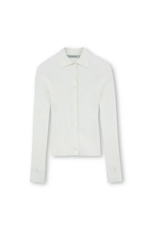 W Collar Cardigan, Ivory