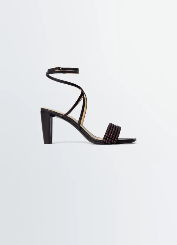 CROSS SANDALS 80 MM HEEL IN LEATHER WITH BEADS