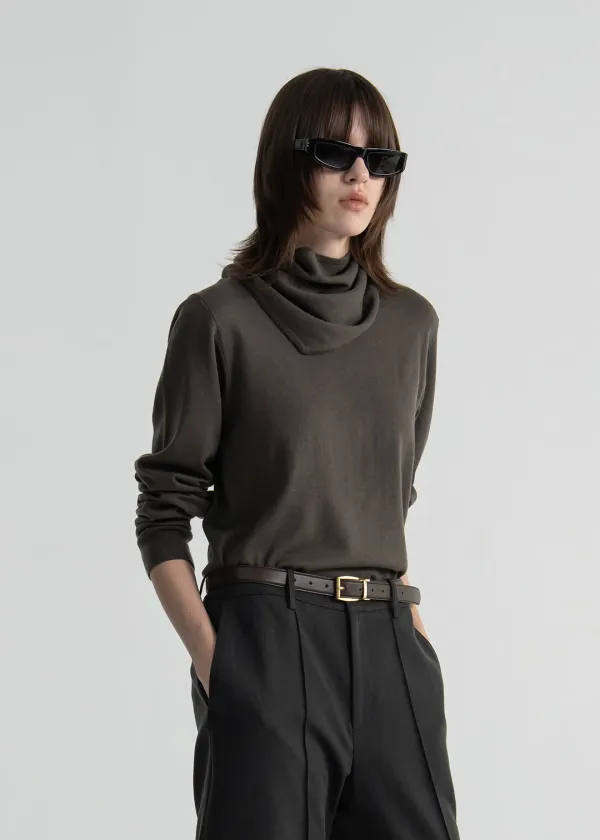 (UNI) SCARF KNIT TOP - KHAKI BROWN