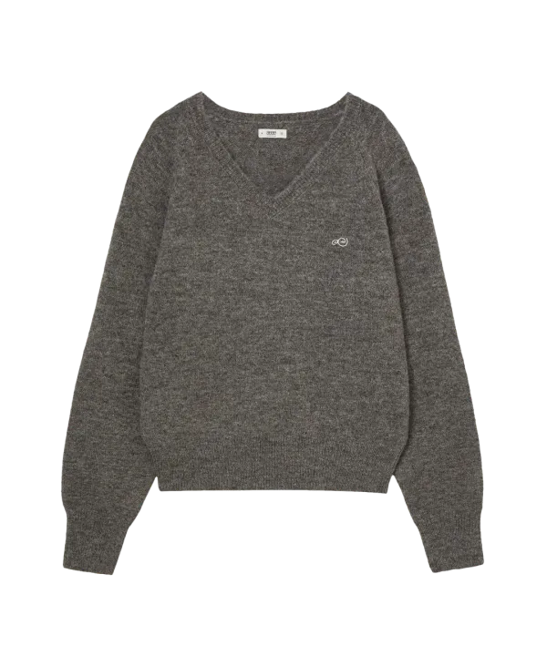 SYMBOL V NECK KNIT [MELANGE BROWN]