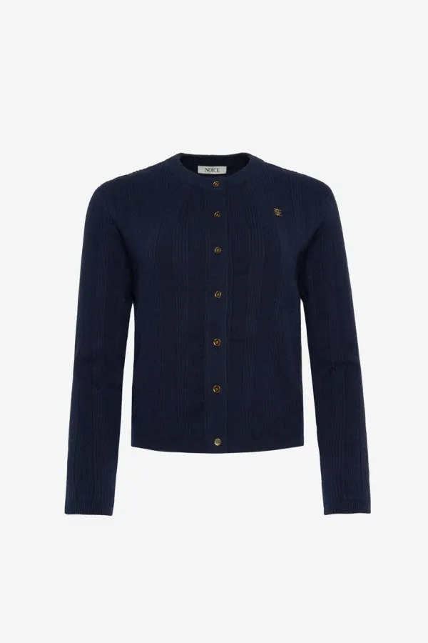 W RIBBED KNIT CARDIGAN - NAVY