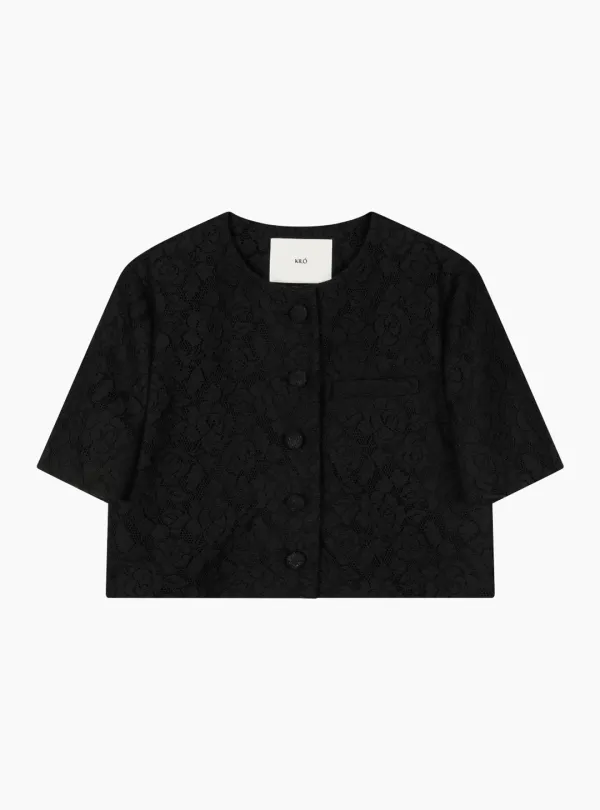 LACE CROPPED JACKET (BLACK)