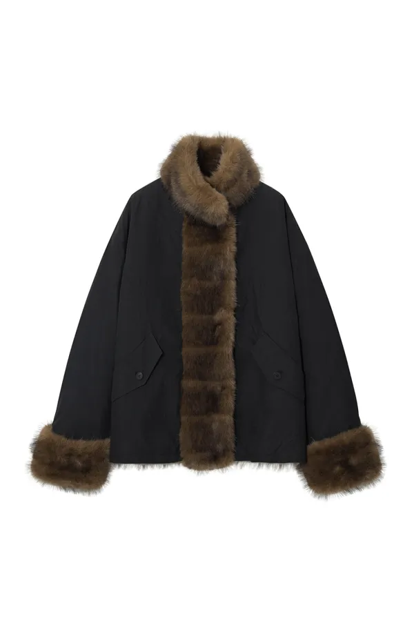26 MAHOGANY HORIZONTAL FAUX FUR JACKET [BLACK]