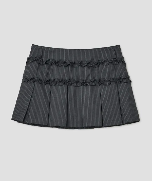 Ruffled Stripe Skirt [Charcoal]