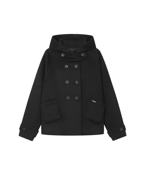 Hoodie double button coat BLACK