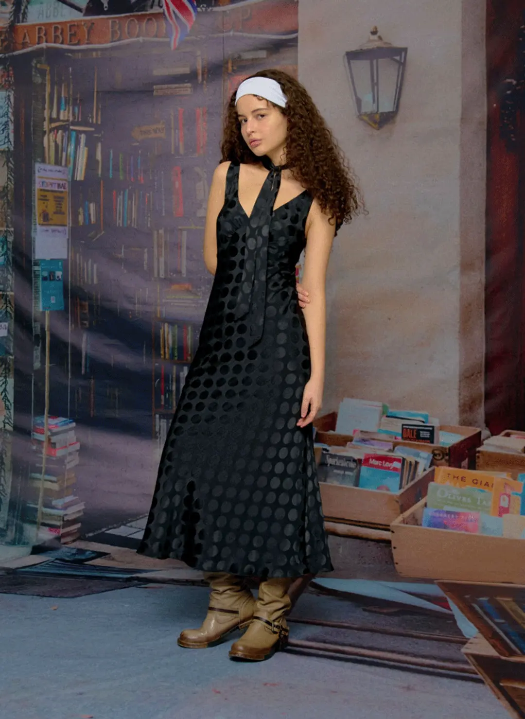 루루서울 Pearl Dot Dress  (Scarf Set / Black) 상품 이미지 2